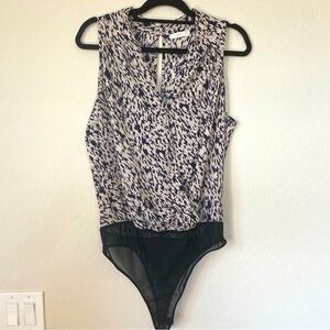 Lush Animal Print Bodysuit Blouse Beige And Black Halter Neck Size XL
